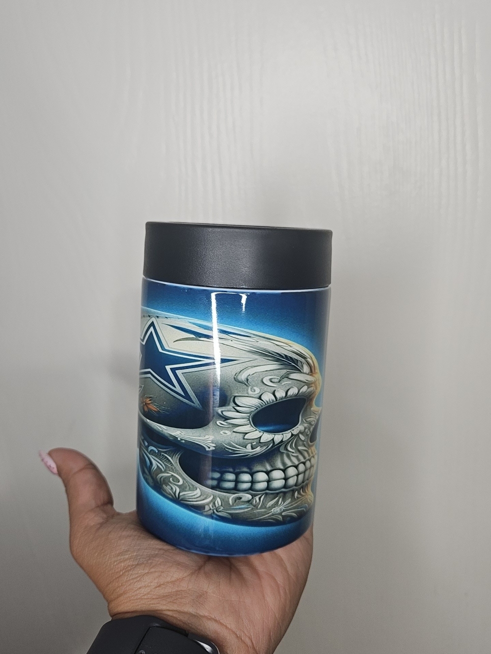 Blue Skull Can Cooler with Star Logo - Home Accents